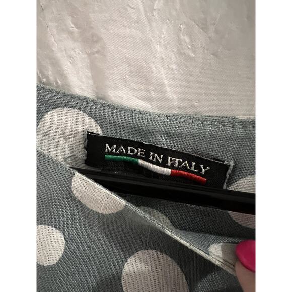 Made In Italy Linen Gray White Polka Dot Lisette Spot Top Sz Lg Boxy Oversized - Picture 4 of 5